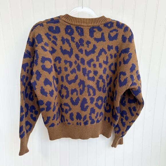 Clare V. Pablo Cat Sweater Brown Animal Print Knit Pullover Leopard Small - Picture 3 of 4